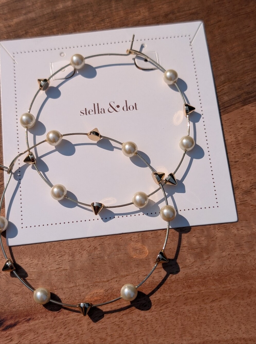 Stella & Dot Gold Hoop Earrings with Cream Pearls